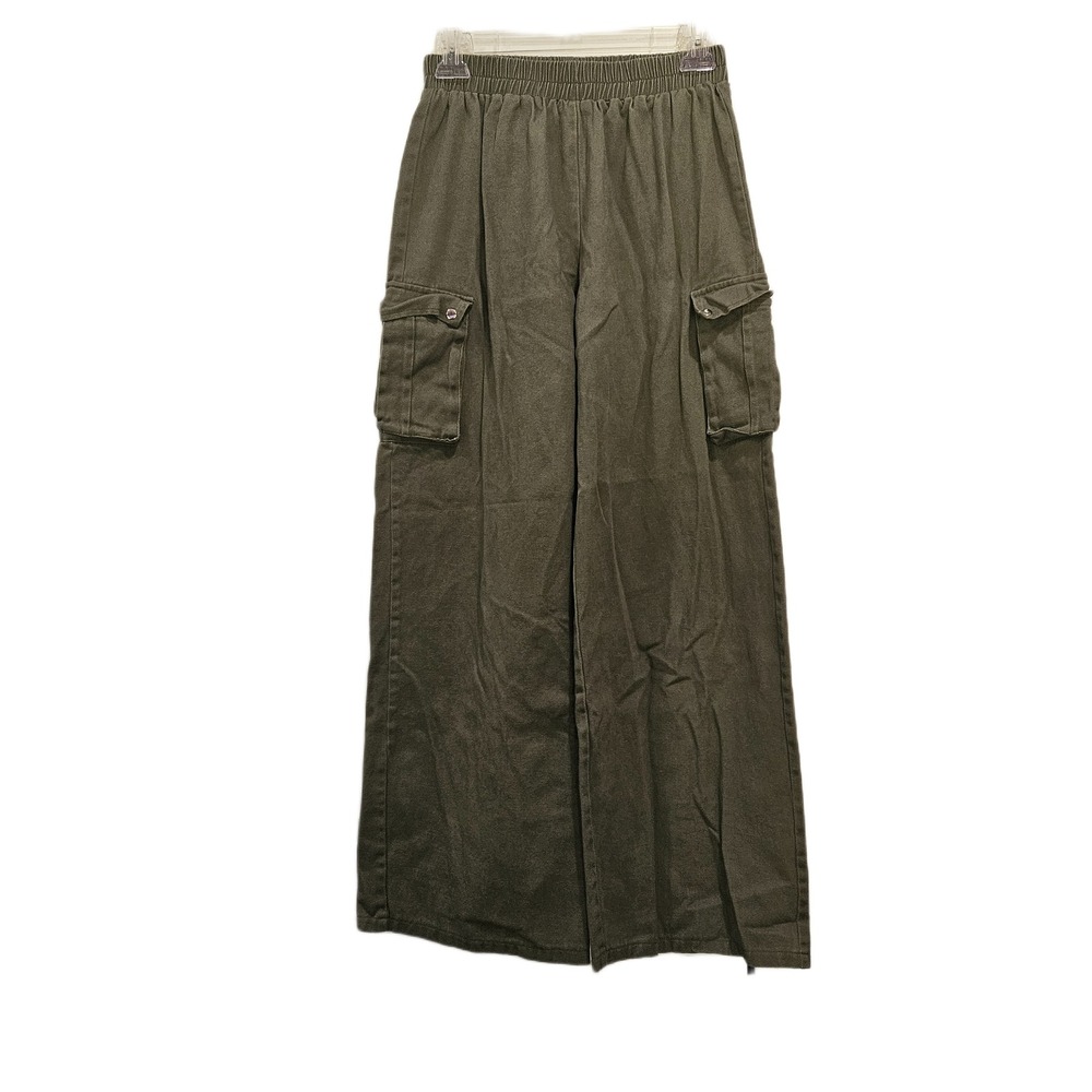 Prettylittlething Woman's Sz 6 Green Wide Leg Pull‎ On Cargo Pants